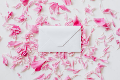 kaboompics_Envelope on pink petals